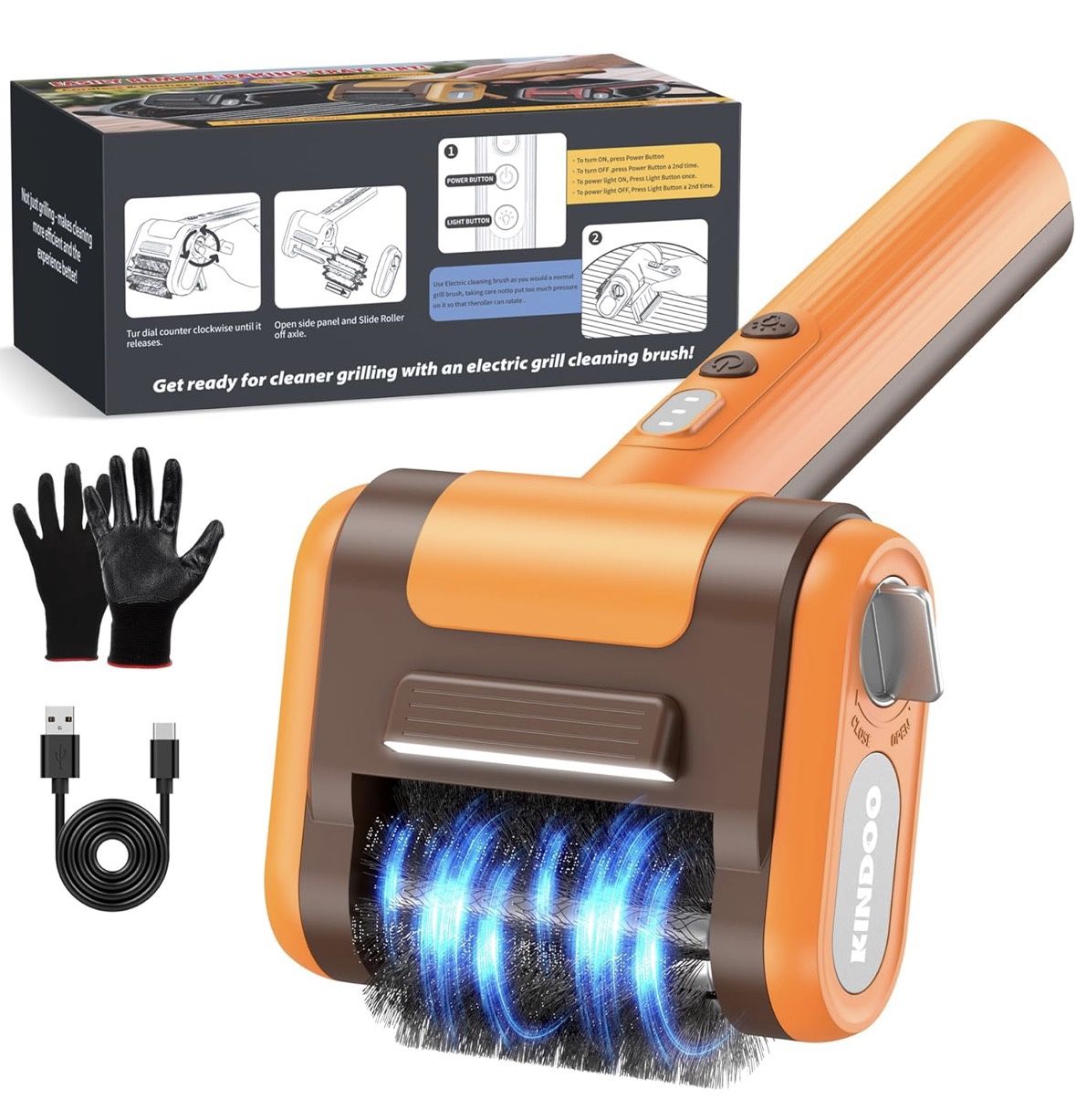 Electric Rechargeable Grill Brush, Grill Cleaner for Outdoor Grill with 800 RPM Motor