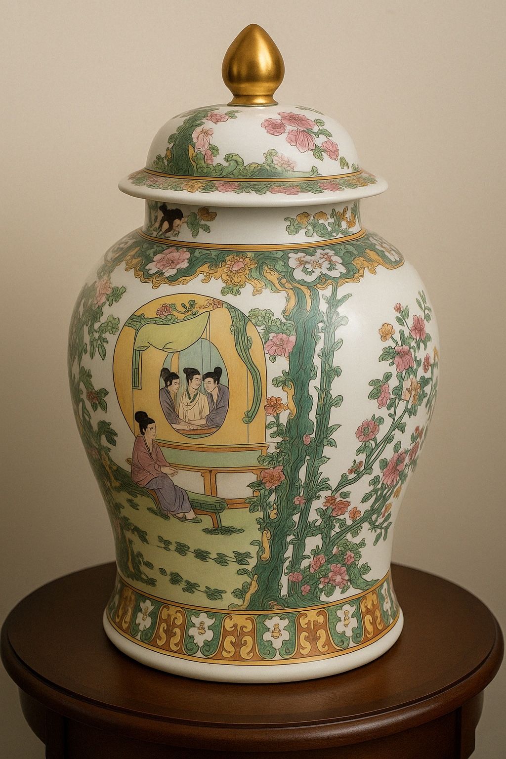 Vintage Chinese Porcelain Ginger Jar Vase with Lid