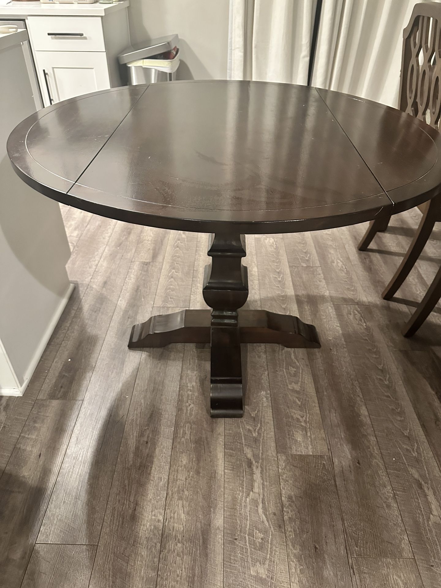 Dark Wood Round Drop Leaf Table