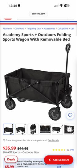 Academy Folding Sports Wagon with Removable Bed - Black