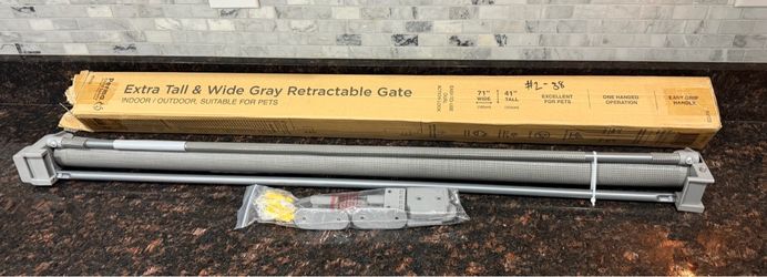 Extra tall and wide grey retractable baby/dog gate