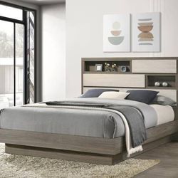 **SALE** New Modern Queen Bed with Bookcase Headboard in Grey Finish
