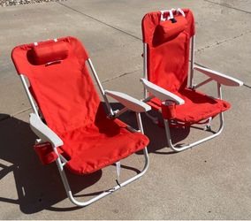 Low Beach Chairs (x2), 5-Position Lay Flat Reclining Backpack Chair