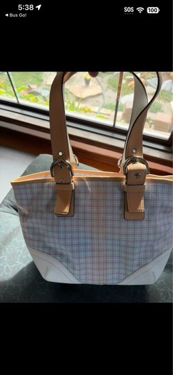 New coach plaid blue beige white