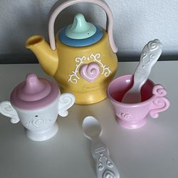 child size teapot two spoons sugar bowl kitchen Victorian set Little Tikes child size teapot two spoons sugar bowl kitchen Victorian set