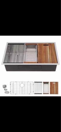 30 in. Undermount 16 Gauge 304 Stainless Steel Kitchen Sink, Ledge Workstation Under Counter Single Bowl Basin Set