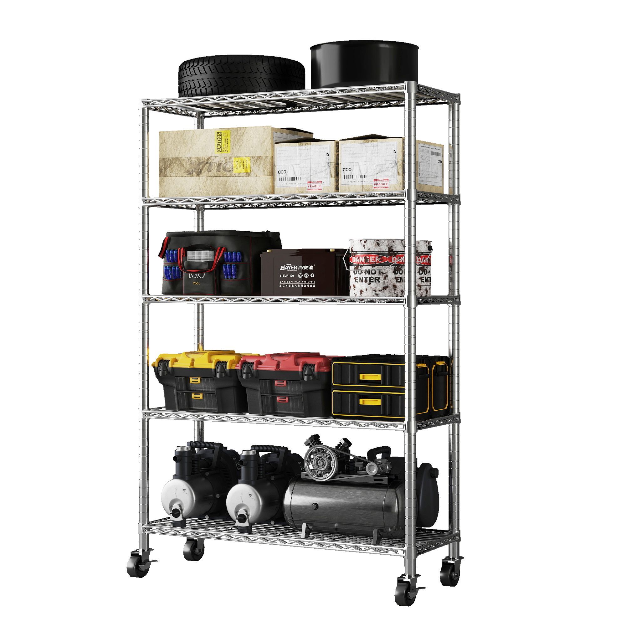 5Tier Chrome NSF Certified Storage Shelves,18"D X 48"W X 72"H Heavy