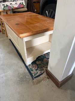Wood Top Family Room table with Open Shelving