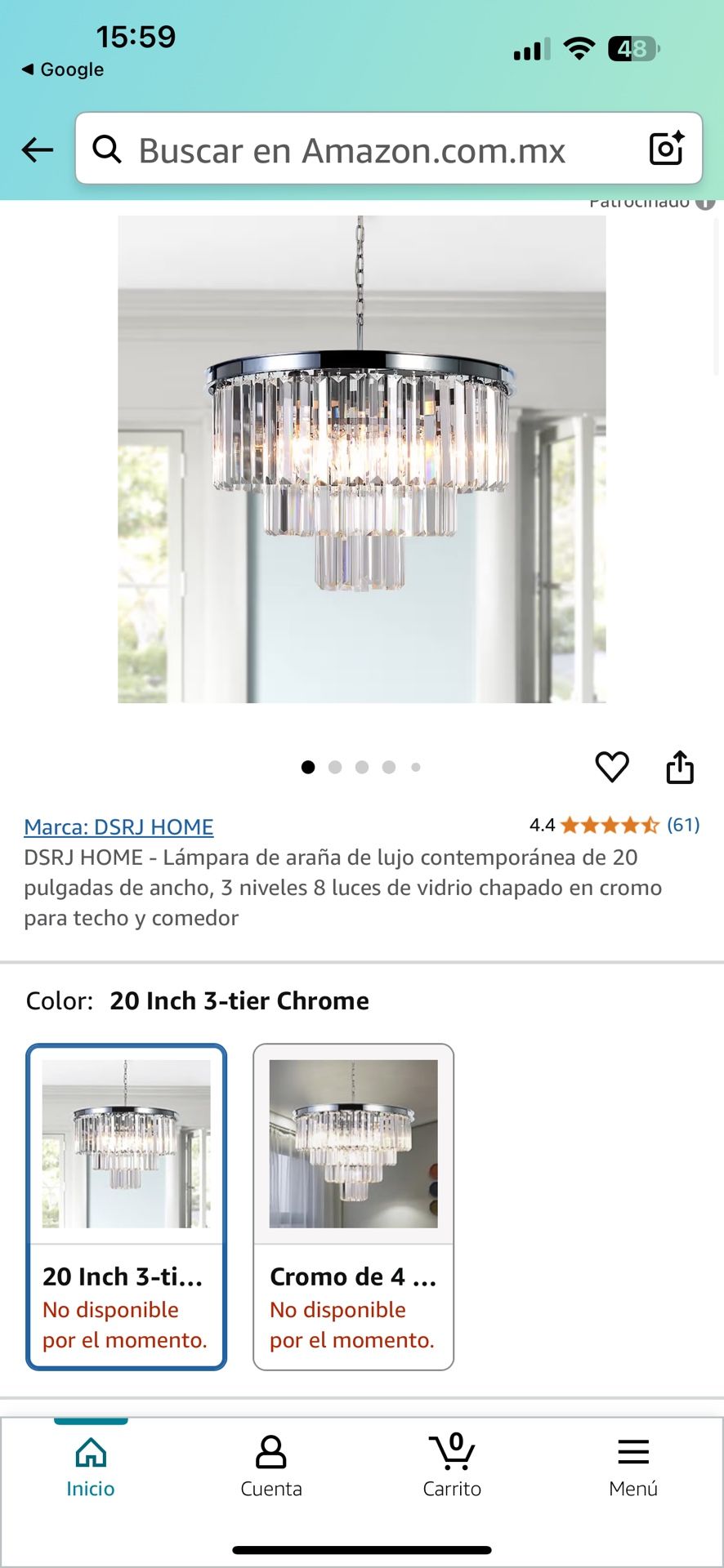 SKU SD001-500mm,DSRJ HOME - Lámpara de araña de lujo contemporánea de 20 pulgadas de ancho, 3 niveles 8 luces de vidrio chapado en cromo para techo y