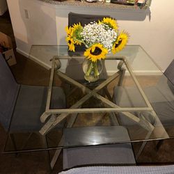 Square Glass Table With 4 Chairs