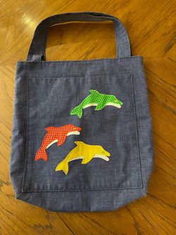 Adorable “The Frog Pond” Dolphin Themed Open Tote with Additional Large Open Pocket
