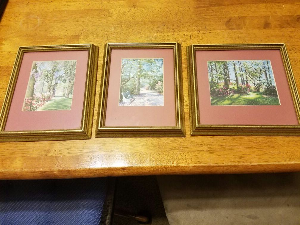Beautiful vintage three piece framed set