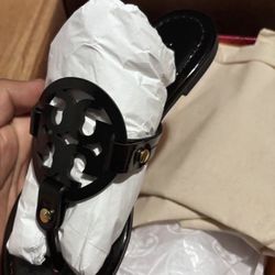 Tory Burch Miller Patent Sandals With Box & Branded Dust Bag