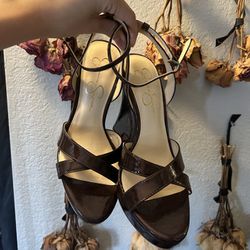 Jessica Simpson Brown Open Toe Wedges