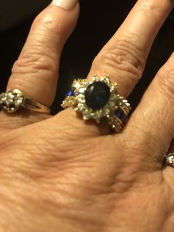 Beautiful Yellow Gold Filled Midnight Blue Ring Size 9