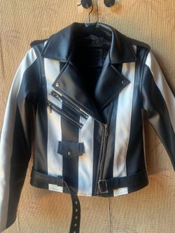 Black and white beetlejuice vegan leather Bikerjacket
