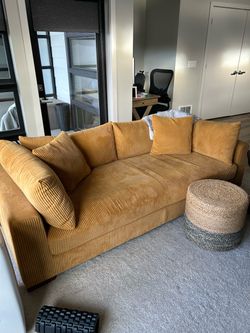 Mustard Yellow Corduroy Sofa with Pillows