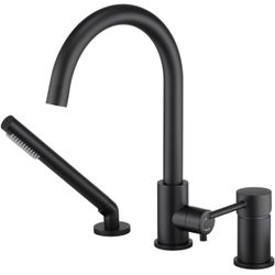 RIGOBAL Deck Mount Tub Faucet Black With Sprayer High Flow Bathtub Faucets