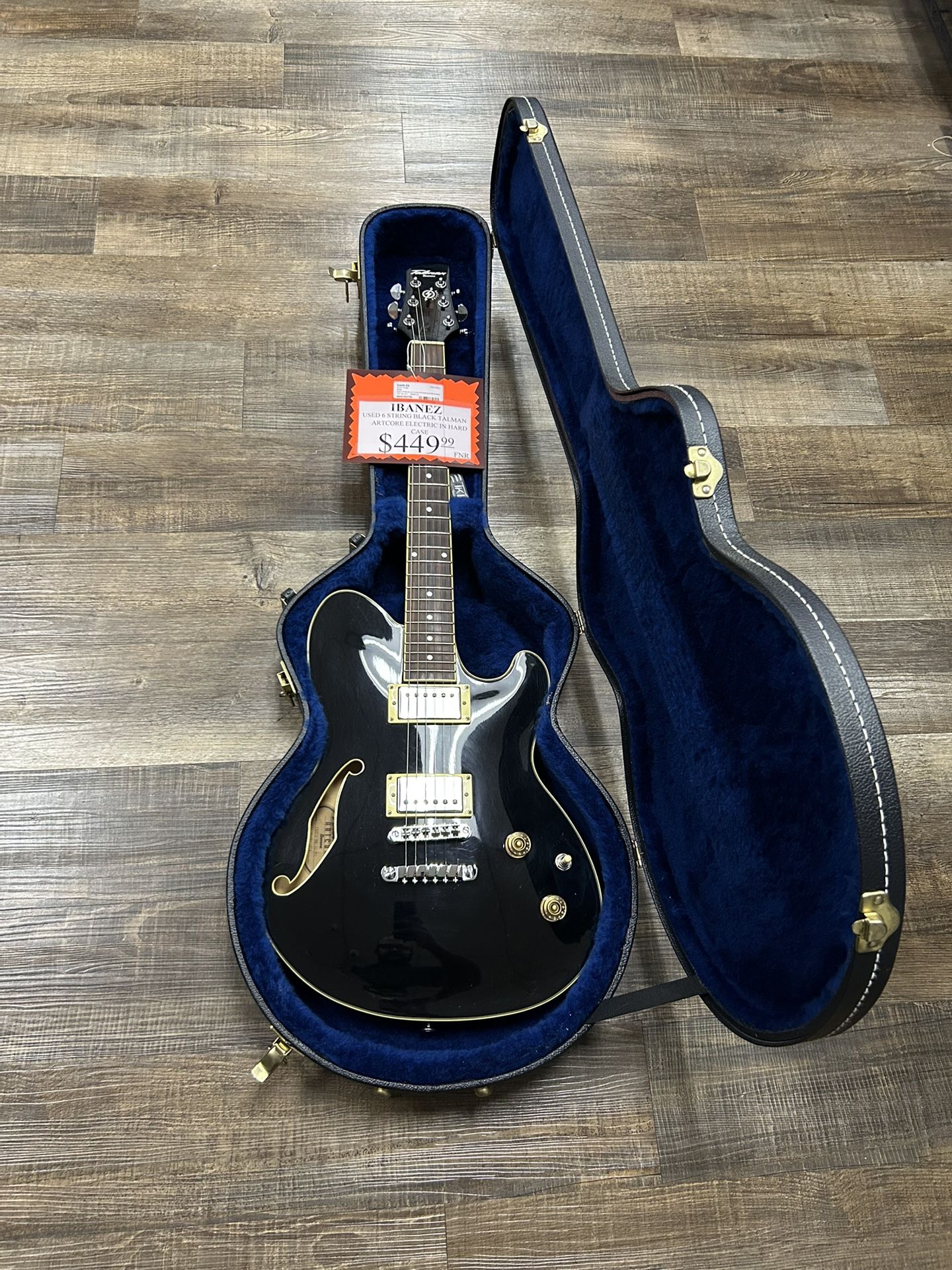 96091 Used Ibanez 6-String Black Talman Artcore Electric Guitar In Hard Case 593796