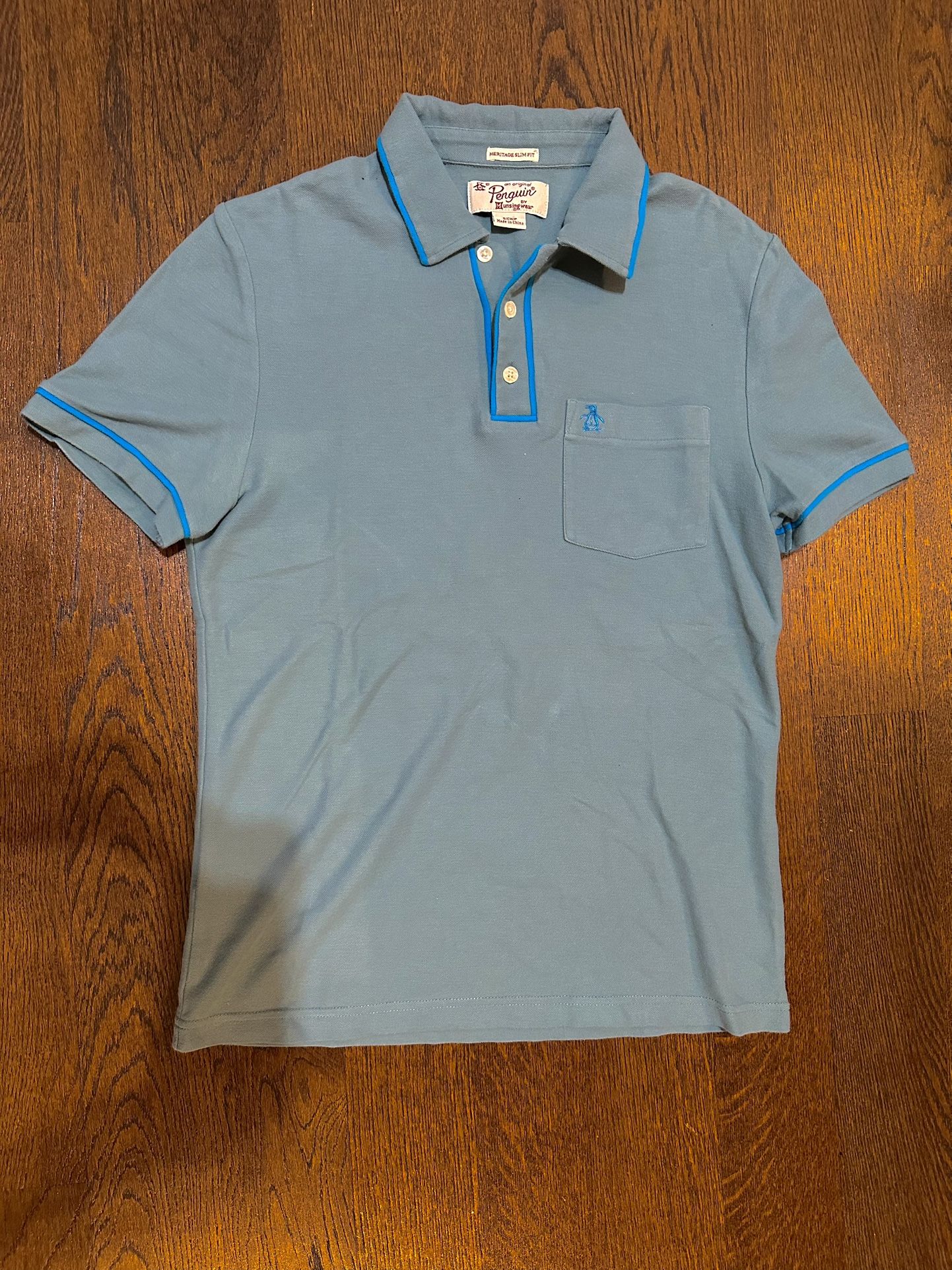 PENGUIN Heritage Slim Fit Short Sleeve Green Men's Polo Shirt Size S