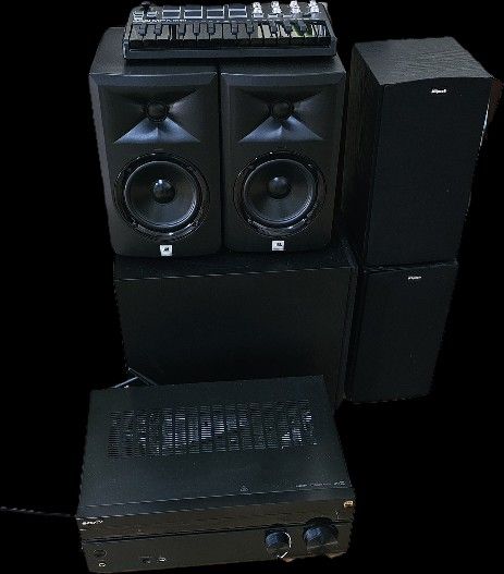 Ready-to-go home theater; bundle includes Klipsch/JBL speakers, a booming Klipsch subwoofer, Sony AVR with DOLBY ATMOS, and a VIEWSONIC projector!