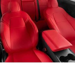 Tesla Model Y Seat Covers Nappa Leather Car Seat Covers, Red, Tesla Model Y Accessories