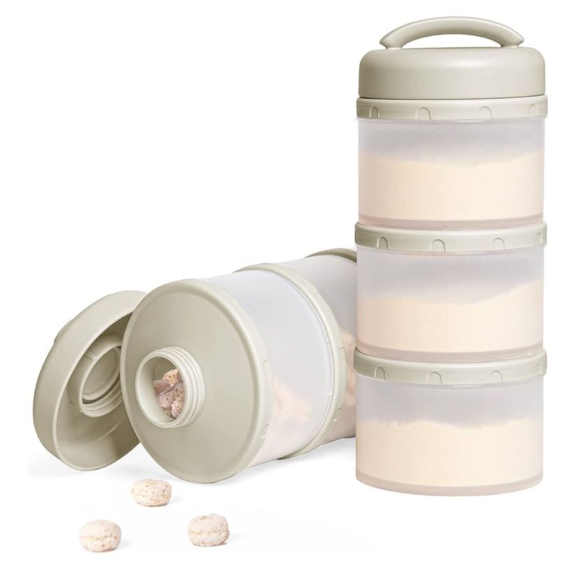 Stackable Formula Dispenser Portable Milk Powder Container, 2 Pack, Warm Grey