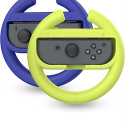 TALK WORKS Steering Wheel Controller for Nintendo Switch 2 Pack - Switch Racing Games Accessories Joy Con Controller Grip for Mario Kart - Blue/Yellow