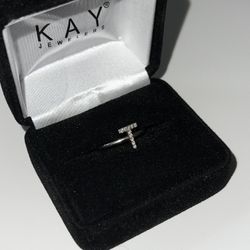Kay 1/20 - 1/10 ct tw Diamond Initial “T” Ring in Silver Size 6