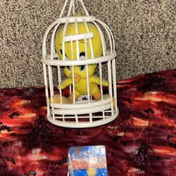 Vintage Tweety Bird Plush In Cage & Stamp Bookmark 