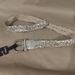 Dillard's silver braided leather belt with a silver-toned buckle. 