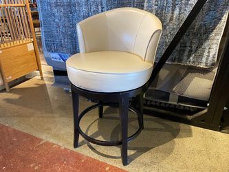 PIER 1 Isaac White Leather Swivel Bar Stool with Black Wooden Base