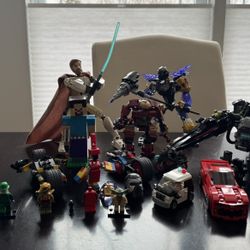 Mixed lot of legos star wars, bionicle, iron man, batman, minecraft