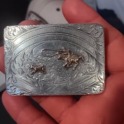 Cowboy Sterling Gold 10 K Buckle Belt Sunset Trails 