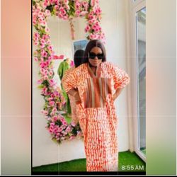 Kapala  V Neck Dye Orange Long Dress With Matching Scarf 🧣 