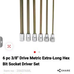 6 pc 3/8" Drive Metric Extra-Long Hex Bit Socket Driver Set
Item no :206EFAML