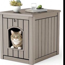 Outdoor Cat House Weatherproof - Multi-Functional Side Table Design, Clawsable Cat Houses For Outdoor Cats, Durable Resin Material, Cat Shelter