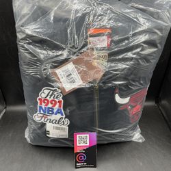 New Mitchell and Ness Chicago Bulls Satin Bomber Jacket Size Small And Medium Black NBA Finals