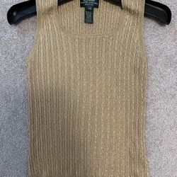 Lauren Ralph Lauren Gold Metallic Knit New Tank- Sleeveless Sweater SZ P/M