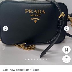 Prada Black Saffiano Leather Bandoliera Camera Bag OBO 