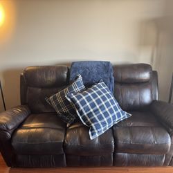 Power Reclining Leather Sofa + Loveseat Set – Dark Brown Havana Leather - $699