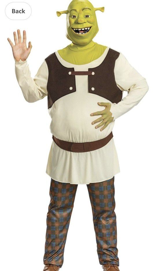 Size LARGE. Men's Shrek Costume, Movie Character Outfit, Ogre Cosplay Dress Up 4 pc set- Mask Not Included See Pick Up Info Below
