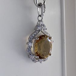 Oval Citrine Halo Pendant sterling silver