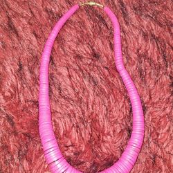 Vintage Raspberry Pink Wood Stacked Bead Statement Necklace Chunky