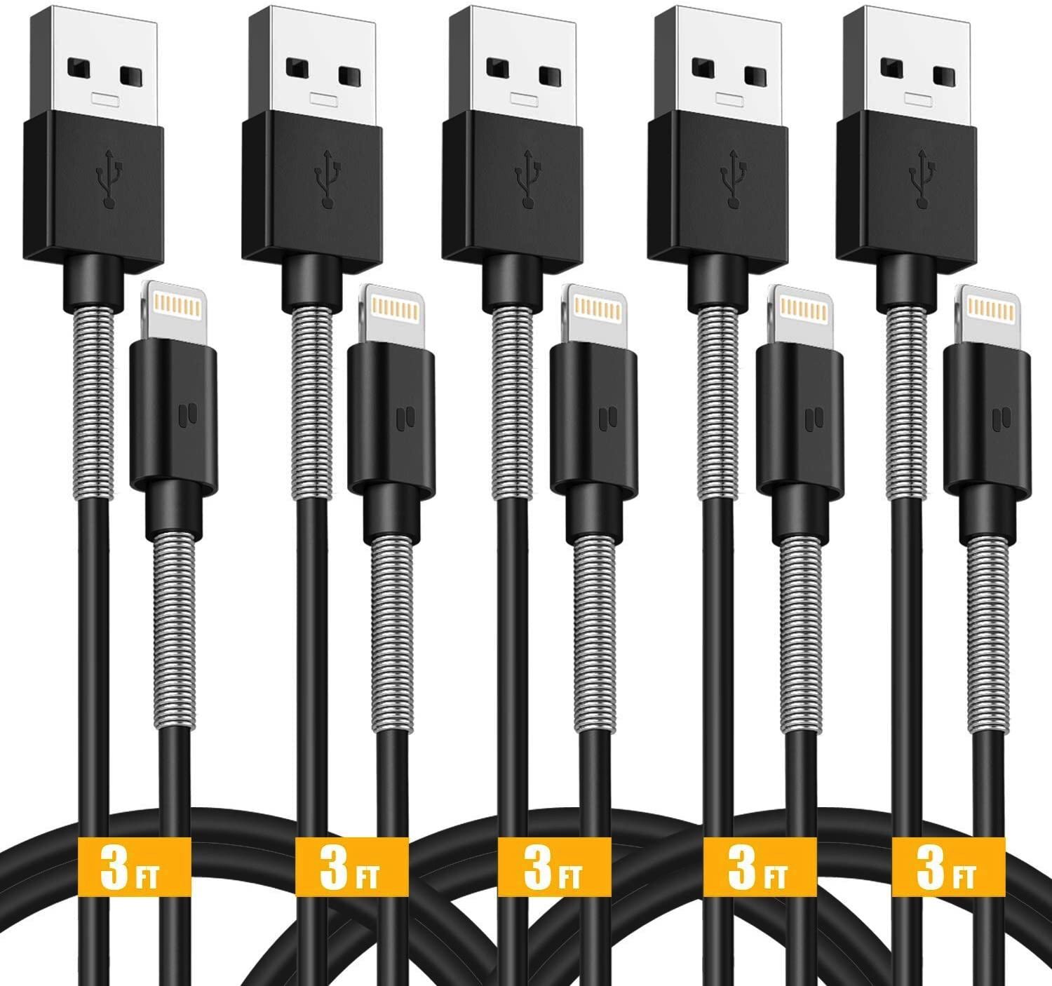 Iphone Spring Cable iPhone Lightning Cable 5-Pack (3ft) Spring Protect Mfi Certified ...