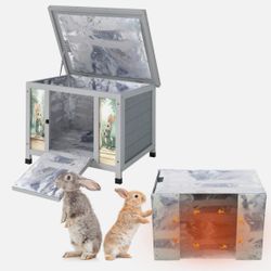 24'' Small Heated Cat House Outdoor Indoor, Insulated Rabbit Hutch w/ Warm Liner