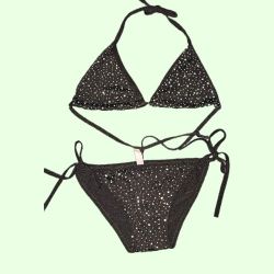 2-piece Black Rhinestone Bikini Swimsuit Set 