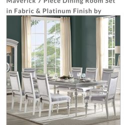 ✨ Elegant 9 -Piece Dining Room Set – Platinum Finish & Fabric Chairs ✨
