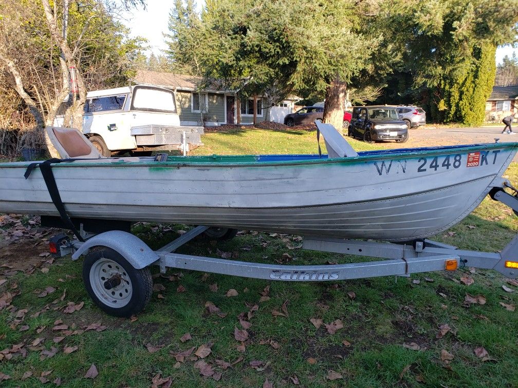 1970 Mirrorcraft 12ft Aluminum Boat, 1999 Calkins Trailer.