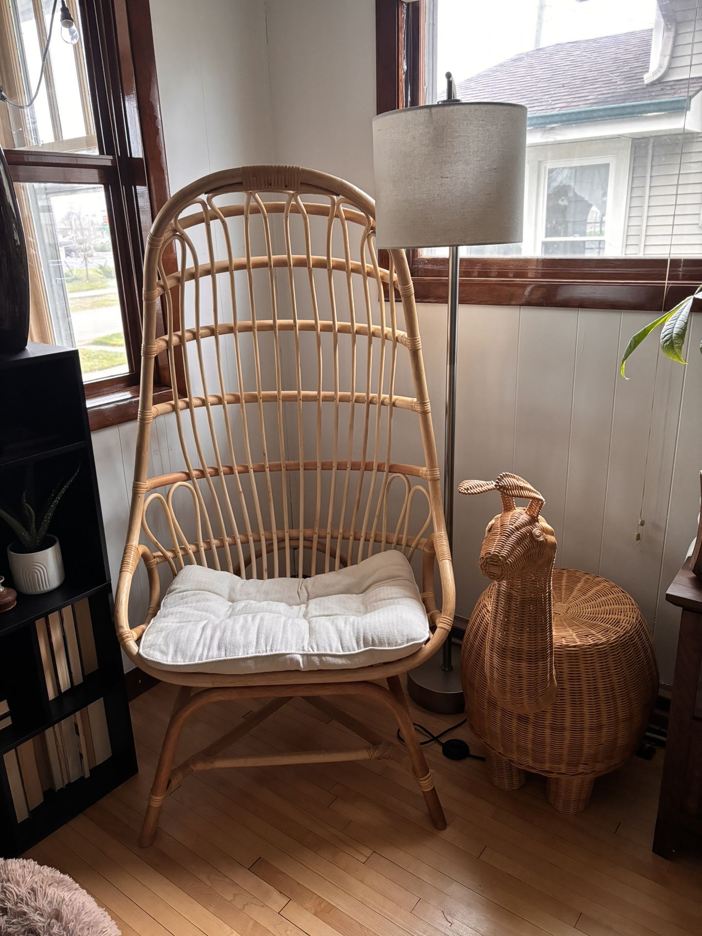 Rattan Chair w/ Cushion & UO Rattan Llama Side Table